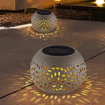 Solar Lanterns Waterproof Outdoor Decor - 1 Pack White Hollow Out Metal Solar Lights - Unique Gifts for Women Mom Wife - Outside Garden Yard Porch Indoor Tabletop Retro Decorations