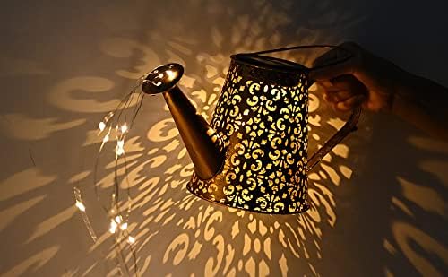 Solar Watering Can Garden Lights - Solar Lights Outdoor Garden Ornaments Waterproof Large Yard Statues Retro Copper Decorations for Home Patio with 35" Shepherd Hook