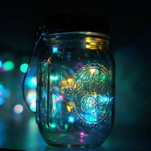 Solar Mason Jar Lights, 6 Pack 20 LED Waterproof Fairy Star Firefly String Lights with 6 Hangers (Jar Not Included), for Mason Jar Garden Wedding Christmas Party Decor(4 Colors)