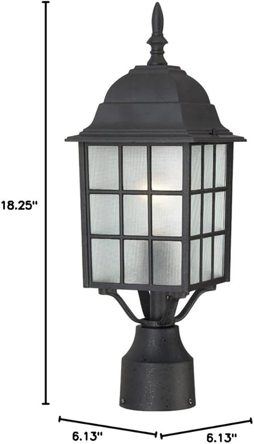 Nuvo Lighting 60/4909 Adams One Light Post Lantern 100 Watt A19 Max. Frosted Glass Textured Black Outdoor Fixture
