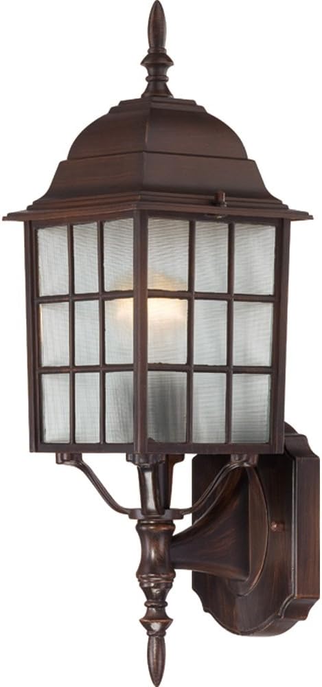 Nuvo Lighting 60/4902 Adams One Light Wall Lantern/Arm Up 100 Watt A19 Max. Frosted Glass Rustic Bronze Outdoor Fixture