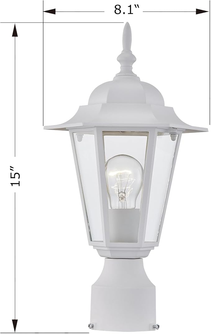 WISBEAM White Outdoor Post Light, Pole Lantern, E26 Base 60W Max, Aluminum Housing Plus Glass, Wet Location Rated, ETL Qualified, Bulbs not Included, White
