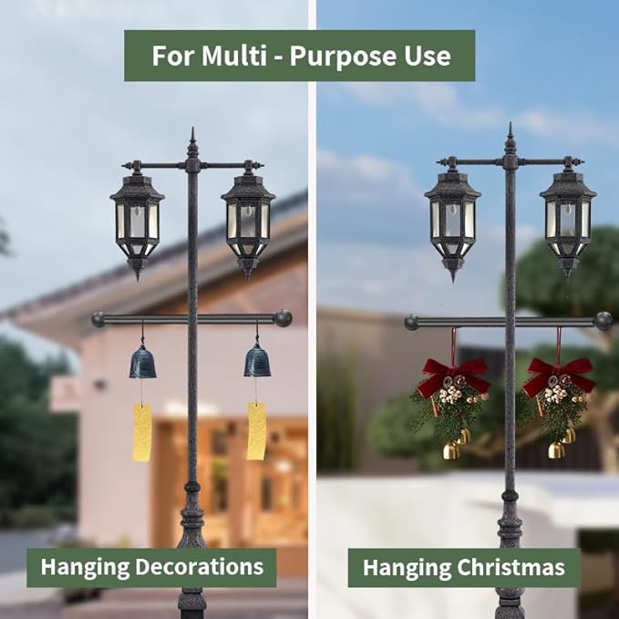 iplusmile Lamp Post Cross Arm Replacement: 22" Cross Arm Ladder Rest Handle with Removable Decorative Spheres for Outdoor Lamp Posts Poles, Black