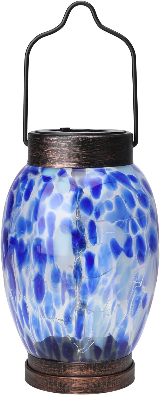 Solar Lanterns Outdoor Waterproof Glass Hanging Solar Lights Outdoor Decorative Lantern for Garden, Pathway, Yard and Lawn