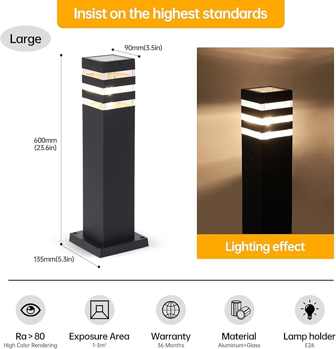 SLAWA 23.6In Pathway Lights Black E26 Outdoor Landscape Path Lights Die-Casted Aluminum Walkway Lighting Modern Landscape Sideway Lighting IP65 Waterproof Patio Porch Exterior Floor Lamp with Bulbs