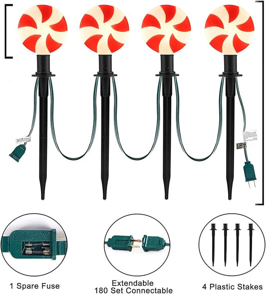 Outdoor Lollipop Christmas Pathway String Lights, 7 Feet C9 Christmas Yard Candy Shape Decorations Driveway Markers Stake Lights, Connectable Garden Markers Light for Outdoor Walkway Decor