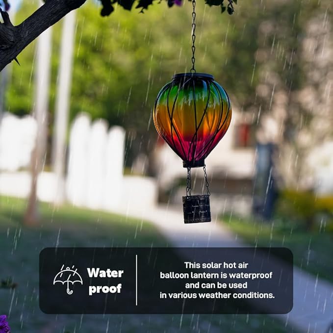 Colorful Solar Hot Air Balloon Lantern with Flame Flickering, Outdoor Waterproof Hanging Light for Patio, Porch, Yard, Garden Decor