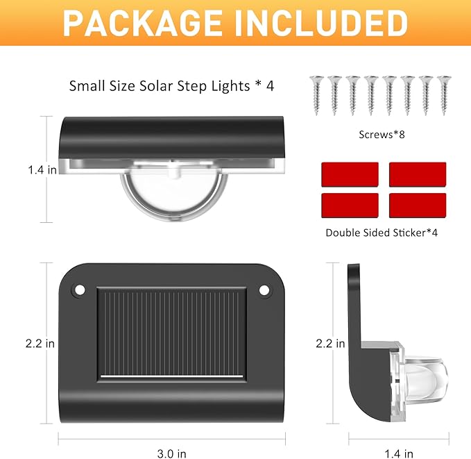 Solar Stair Lights Outdoor Waterproof, 8 Pack Solar Step Lights for Outside Warm White Deck Lighting for Step, Stair, Porch, Railing, Patio, Yard, Front Door, Sidewalk, Poolside, Balcony