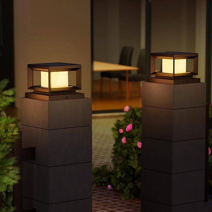 Mlambert 10 Pack Solar Post Lights Outdoor, Waterproof Fence Cap for Deck, 4x4 6x6 Wooden Vinyl Outdoor Lights with Shinning Effect, Black