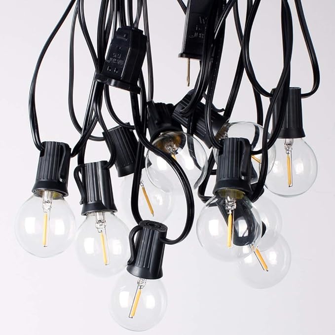 Outdoor String Lights 48ft with 23+2 Spare Bulbs, Shatterproof Dimmable Waterproof, LED 1W 60LM 2200K Warm Glow for Indoor/Outdoor Decoration and Lighting -Black Wire
