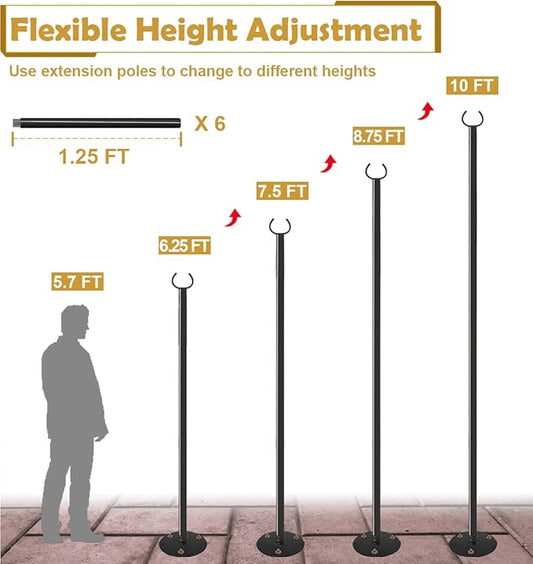 10 FT Outdoor String Light Pole Stand for Hard Ground, Adjustable Globe Patio Light Post for Hanging Outside Decorate Lighting, 1 Pack