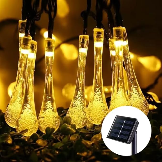 Solar String Light Outdoor Waterproof Solar Drop Lights,Water Drop Fairy Lights 13ft 20LEDs Solar Light with 8 Modes Solar Party Lights for Garden,Christmas Decorations (20ft 30LED Warm)
