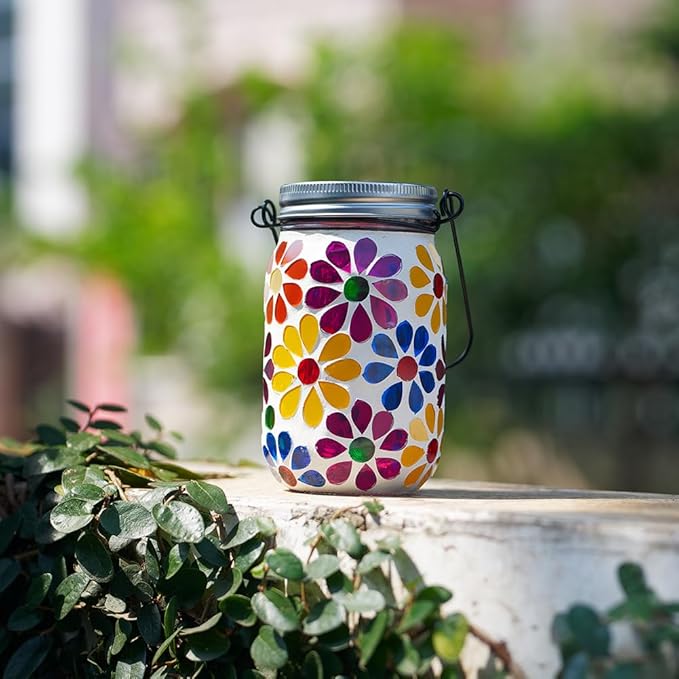 Stargarden Mosaic Solar Lantern ,Mosaic Lights ,Outdoor Hanging Jar Lights ,Waterproof Solar Lamps for Tree, Garden, Patio, Yard, Outdoor(Flower)