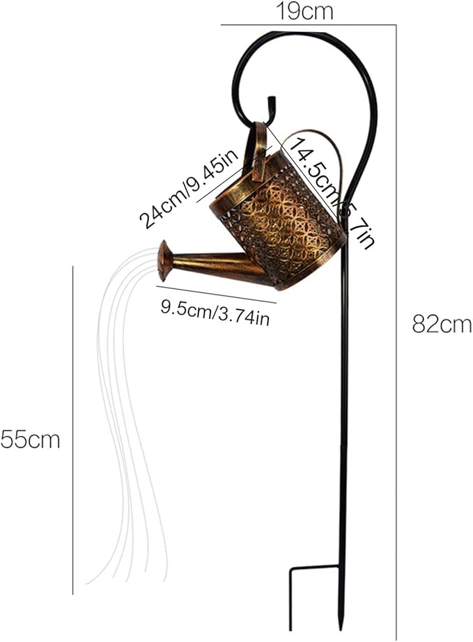 Garden Shower Light Solar Powered Watering Can with Lights Star Light LED Outdoor String Fairy Lights Waterfall with Bracket for Home Path Patio Yard Lawn, White