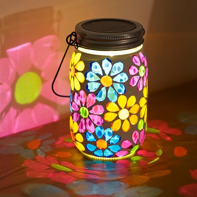 Stargarden 2Pack Mosaic Solar Lantern ,Mosaic Lights ,Outdoor Hanging Jar Lights ,Waterproof Solar Lamps for Tree, Garden, Patio, Yard, Outdoor(Flower)