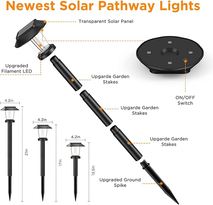 ALEPOD Solar Pathway Lights Outdoor - 10 Pack Solar Powered Garden Lights Waterproof IP65, Decor Landscape Lighting with Three Lighting Modes for Yard, Lawn, Walkway, Driveway, Warm White