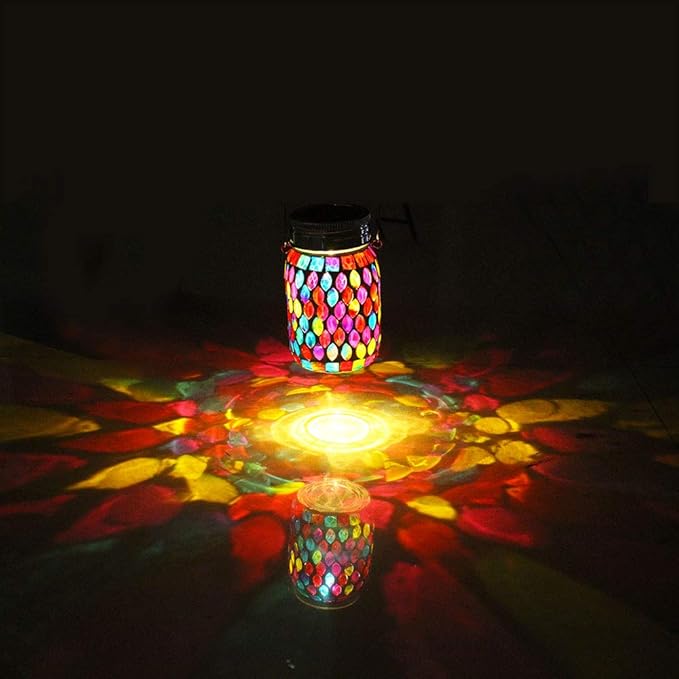 Mosaic Lights Outdoor Hanging Lanterns, Rechargeable Mosaic Solar Lanterns, Outdoor Waterproof Solar Night Lights Table Lamps for Decorations