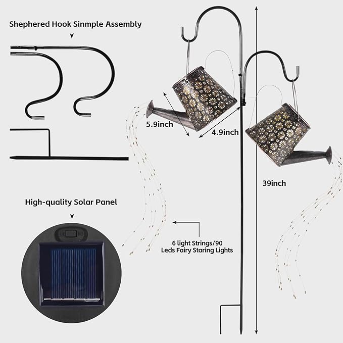 Solar Watering Can with Lights, 2Pack Solar Light Garden Decor for Outside, Pathway Walkway Patio Yard Outdoor Decoration Gift (Warm White 90LED)