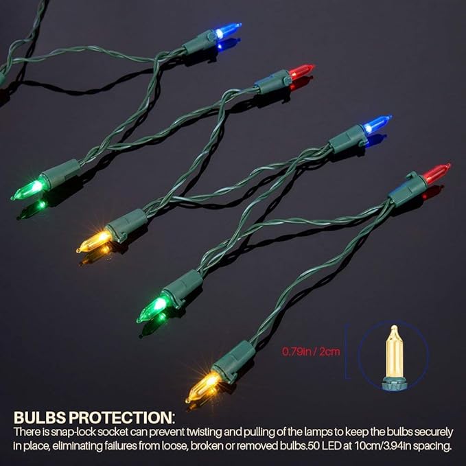 2-Pack Christmas LED String Lights, Waterproof Timer Lights