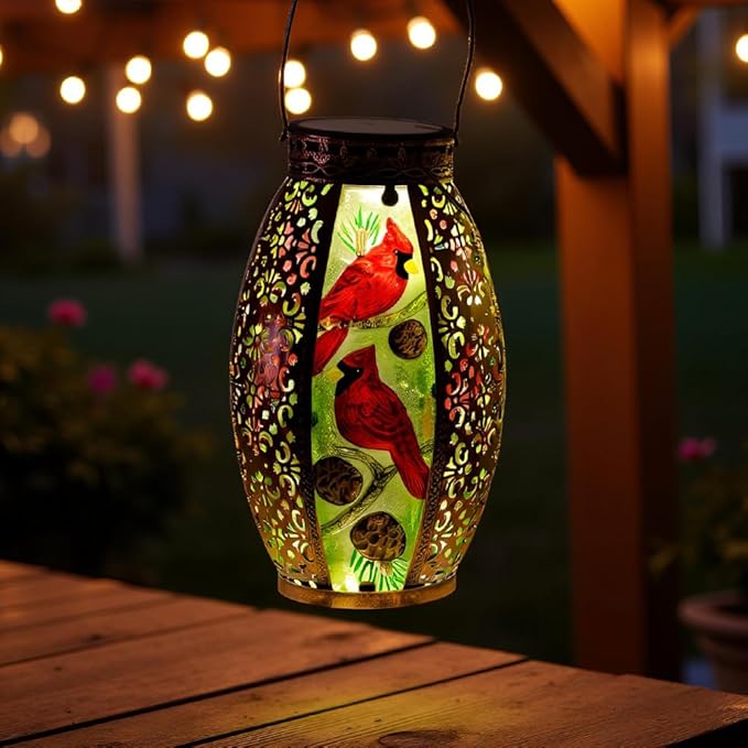 STARSOUL Solar Lantern Outdoor Waterproof, Hanging Solar Lantern for Patio Yard Decor, Cardinal Garden Decor, Cardinal Gift for Women Mom Grandma