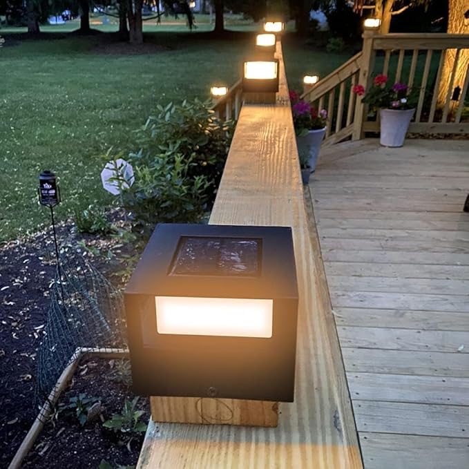 Viewsun 12 Pack Solar Post Cap Lights, Outdoor Garden Solar Powered Fence Post Lights with SMD LEDs Waterproof Light Decorative for Fence Deck or Patio Decor, Only Fits for Wooden Posts