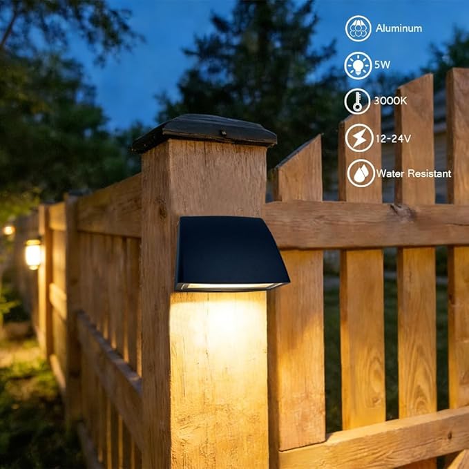 Arrownine Landscape Lighting Low Voltage Deck Lights 5W 12-24V,Outdoor Waterproof Fence Post Lights for Patio Stairs Yard Railing Wall Light Warm White Black Color 4 Packs