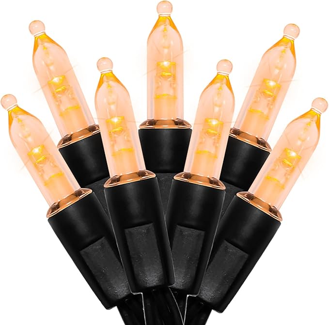 Battery Operated Halloween Lights - 2 Pack 50 LED Orange Mini String Lights for Small Tree, Wreath, Crafts, Indoor/Outdoor Halloween Decor, 8 Modes & Memory Function, 18.3 Feet Black Wire