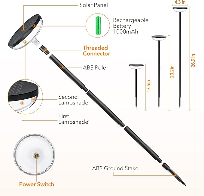 Tall Solar Pathway Lights Outdoor, 2 Pack Solar Garden Lights Outdoor Waterproof Bright Up to 12 Hrs, Round Garden Light for Yard Flower Bed Patio Path Walkway Driveway Outside Decor