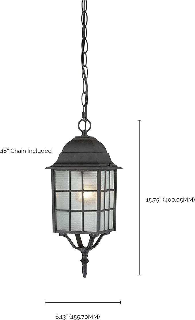 Nuvo Lighting 60/4913 Adams One Light Hanging Lantern 100 Watt A19 Max. Frosted Glass Textured Black Outdoor Fixture