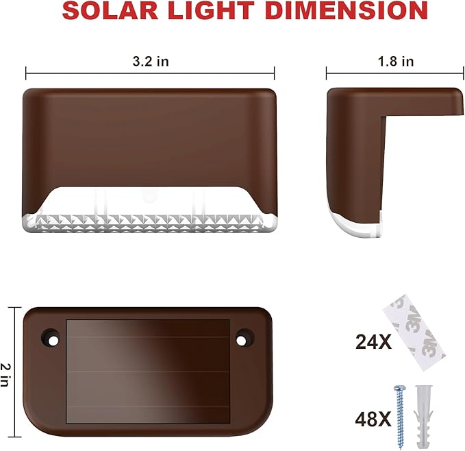 pearlstar 24 Pack Waterproof Led Solar Step Lights,Color Changing Light up Swimming Pool Accessories Night Lights,Outdoor Deck Lights for Stairs, Step, Fence, Yard, Patio, and Pathway Decor(Brown)