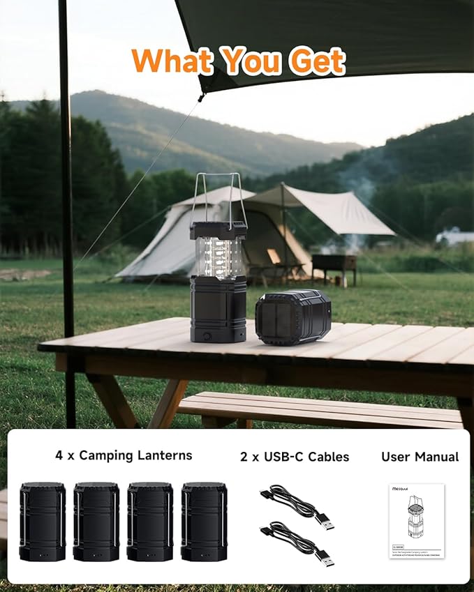 4-Pack Multi-Function Rechargeable Camping Lantern