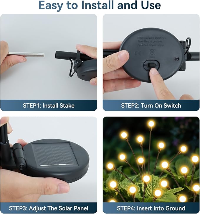 Solar Garden Lights Outdoor Waterproof, 2 Pack 16 LED Swaying Firefly Lights Outdoor Decor Light for Pathway Party Christmas Decoration, Unique Gifts for Women, Warm White