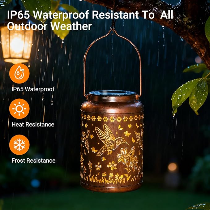 Solar Lanterns Outdoor Waterproof Hummingbird Garden Decor, Birthday Gifts for Women Mom Grandma Seniors, Metal Hanging Lanterns Decorative Colorful LED Lights for Lawn, Yard, Patio, Backyard, Porch