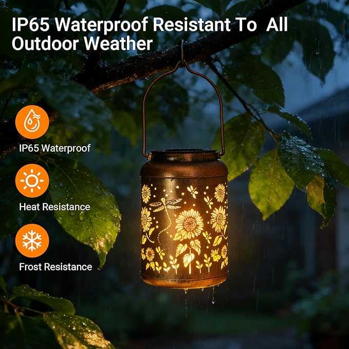 Solar Lanterns Outdoor Waterproof Dragonfly Garden Decor, Birthday Gifts for Women Mom Grandma Seniors, Metal Hanging Lanterns Decorative Colorful LED Lights for Lawn, Yard, Patio, Backyard, Porch