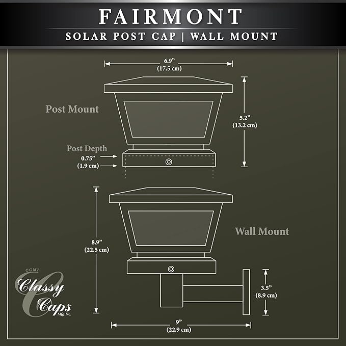 Classy Caps Fairmont Solar Post Cap, FS100W, White - High Performance, Energy Efficient, Weather-Resistant, Durable, Easy Installation, Adapters for 5"x5", 4"" x4, 3.5"x3.5" Posts, Wall/Post Mount