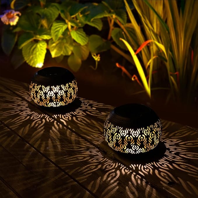 Solar Table Lanterns Outdoor Waterproof - LED Lamp Black Peacock Feather Metal Tabletop Light Solar Powered Decorative Lantern for Indoor Desk Bedroom Patio Garden Pathway Yard (1 Pack)