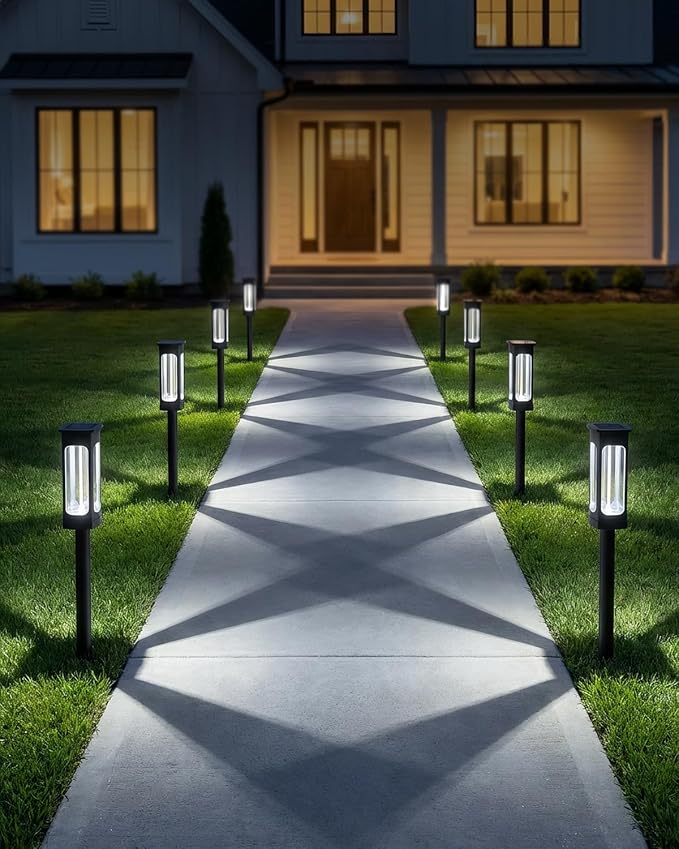 Solar Pathway Lights Outdoor 6 Pack, Upgraded Brighter 6 Inch extended filament Solar Garden Lights, Waterproof Up to 15 Hrs Lighting for Yard Garden Walkway Driveway Landscape Patio Decor (White)