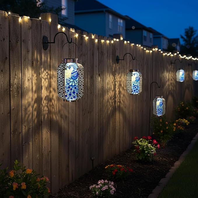 Solar Peacock Lantern Outdoor Hanging Garden Decor – Waterproof Metal & Stained Glass Light with Handle – Decorative Retro Yard Art for Patio, Porch, Table, Pathway – Gardening Gift for Mom & Women