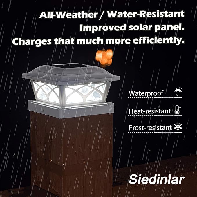 SIEDiNLAR Solar Post Cap Lights Outdoor Glass 2 Color Modes 8 LEDs for 4x4 5x5 6x6 Posts Fence Deck Patio Decoration Warm White & Cool White Lighting White (4 Pack)