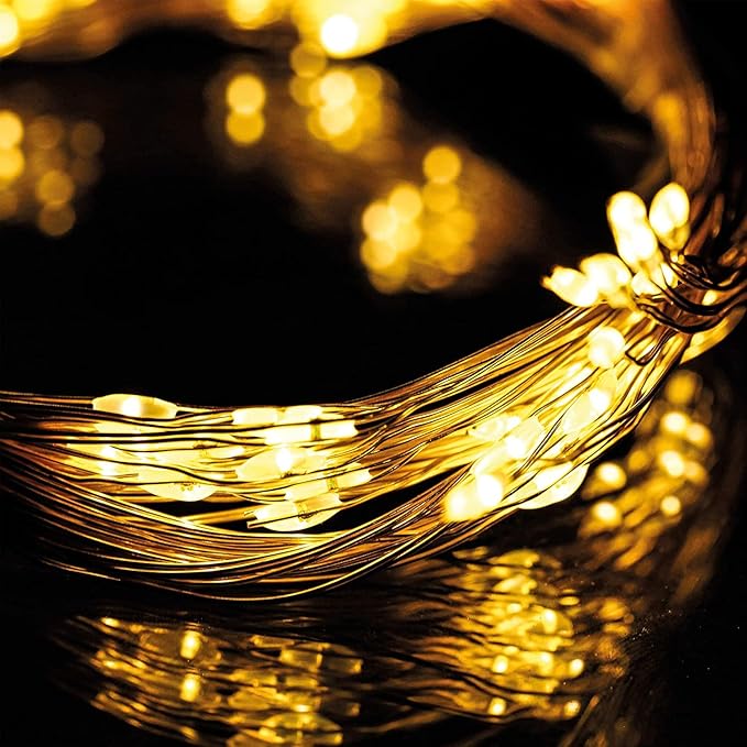 2 Pack Solar Watering Can String Lights - Round Solar Panel Outdoor Waterproof 32 Ft LED Copper Wire Hanging Lanterns Battery Box Replacement Accessories (Warm/Cold)