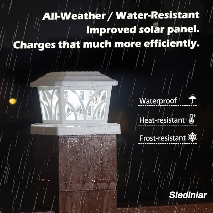 SIEDiNLAR Solar Post Cap Lights Outdoor, Aluminum Glass 2 Modes Fence Post Caps for 4x4 5x5 6x6 Vinyl Wooden Posts Patio Deck Fence Decor, Warm White & Cool White Lighting 2 Pack (White)