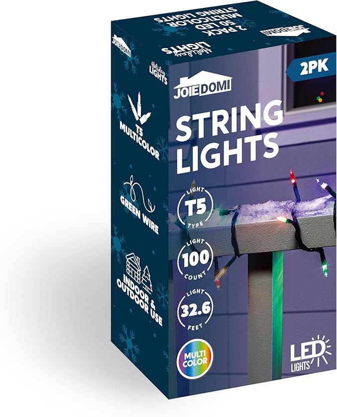Joiedomi LED Christmas String Lights,2×50 Count 32.6FT Battery Operated Christmas Tree Fairy Lights with 8 Modes,Multifunction Green Wire for Xmas Decor Party Holiday House,Multicolor