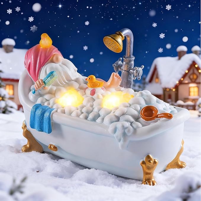 WINTS Solar Garden Gnome, Resin Bathing Figure Outdoor Decorations with Cute Solar Lights for Lawn, Yard, Garden, Funny Gnome Gifts for Women, Birthday