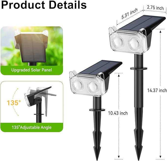 LETMY New Upgrade Solar Spot Lights Outdoor Waterproof with Bigger LED, 6 Pack Auto ON/Off Solar Lights Outdoor, 2-in-1 Wall Lights & 2 Modes Landscape Spotlights for Tree Yard Pathway Garden Decor