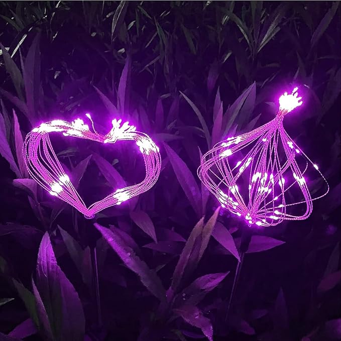 JJGoo Solar Firework Lights, 2 Pack 120 LEDs 2 Lighting Modes Solar Garden Lights Outdoor Waterproof for Yard Patio Walkway Pathway Party Wedding Christmas Decorative - Pink