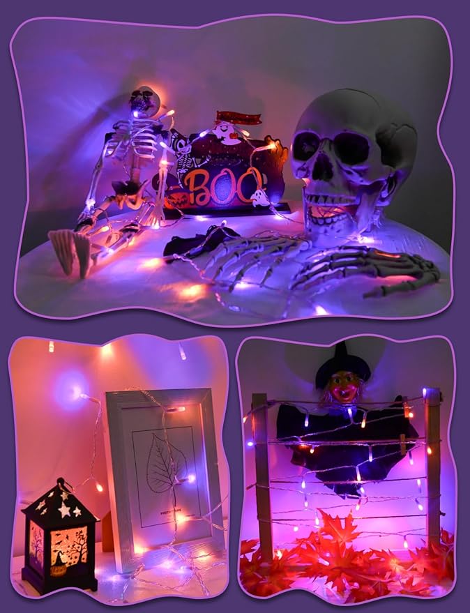 Halloween String Lights Battery Operated With Timer, Orange and Purple Outdoor 9.8ft 30LED, Decorations for Party Yard Pathway Indoor Outdoor