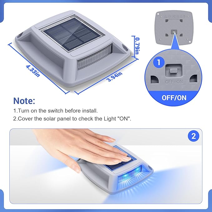 Solar Driveway Lights Outdoor 10 Pack, IP68 LED Solar Powered Waterproof Driveway Marker Deck Dock Lights for Dock Step Pathway Walkway Sidewalk Garden Yard Stair Marine (Blue)