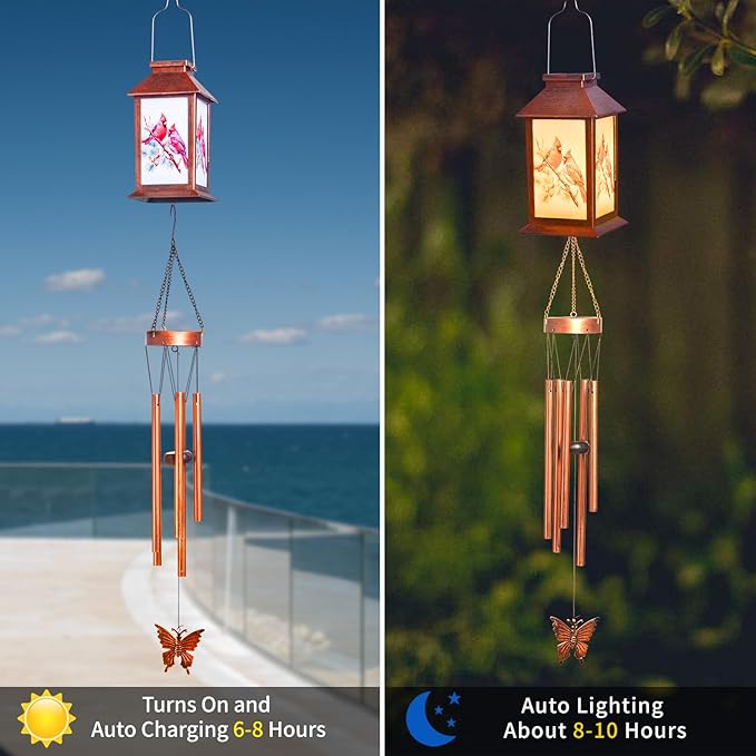Sparrow Lighten House Wind Chimes with Lantern & Pagoda Roof - Durable Outdoor Wind Chime Decor for Porch, Balcony, Yard - Calming Wind Bells for mom,Friend,Sister,Grandma