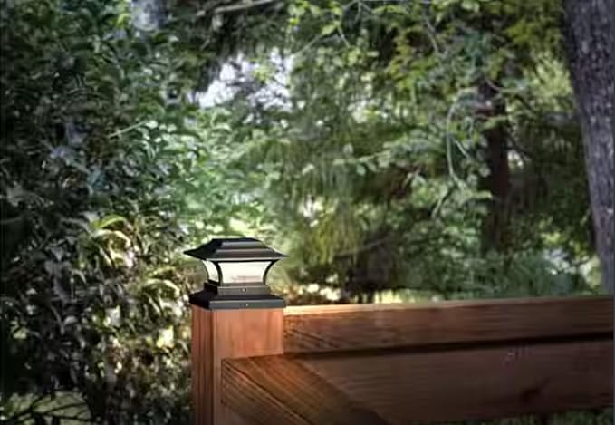 Ceybo Solar Post Cap Lights for 4x4 Wooden Posts (2-Pack), Warm White Outdoor LED Deck & Fence Lights, Waterproof Dusk-to-Dawn Landscape Lighting