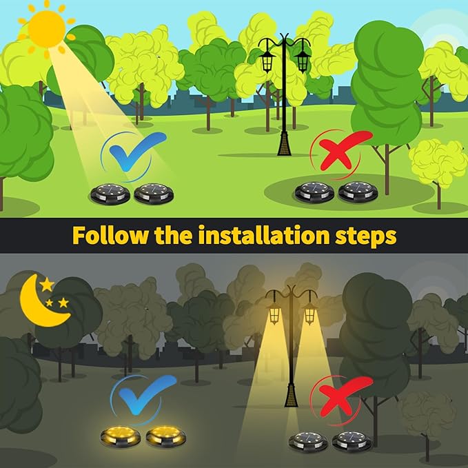 Solar Ground Lights Outdoor Waterproof, 8 Pack 12 LEDs Solar Garden Disk Lights Landscape Lighting for Outside Pathway Deck Yard Patio Lawn Driveway Walkway Deco (Warm Lights)